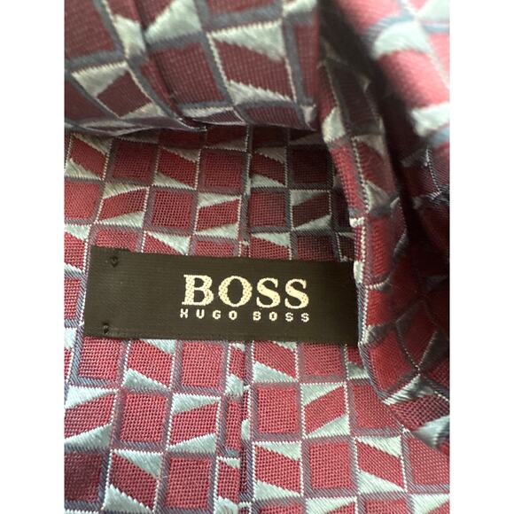 BOSS Hugo Boss Embroidered Geometric Pointed Silk Tie Made in Italy Red Men's - Picture 3 of 5